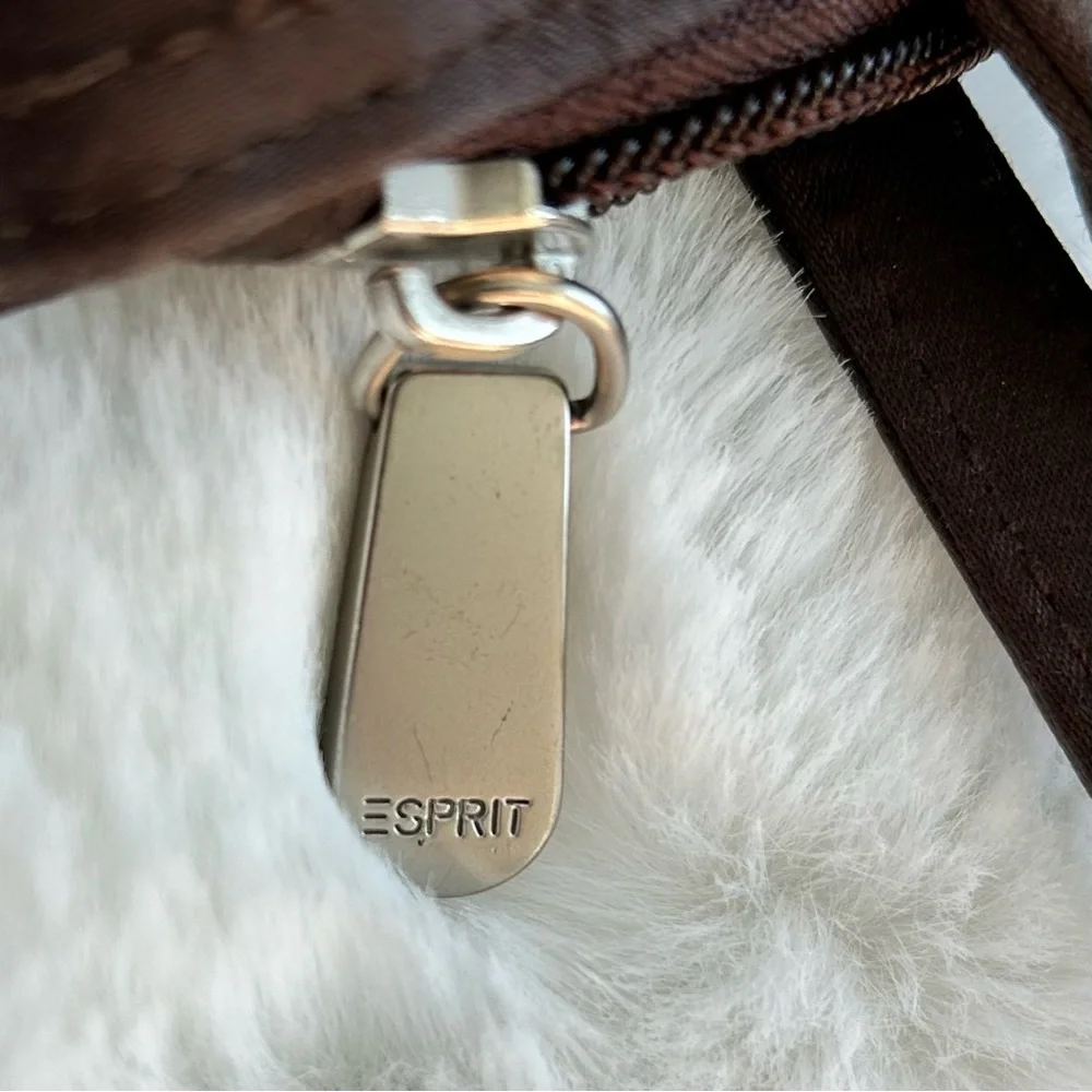 ESPRIT VINTAGE 90’s Women’s Minimalist Shoulder Bag Satin-Like Rich Brown Silver